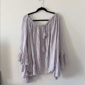 Free People Light Gray Off-Shoulder Blouse
